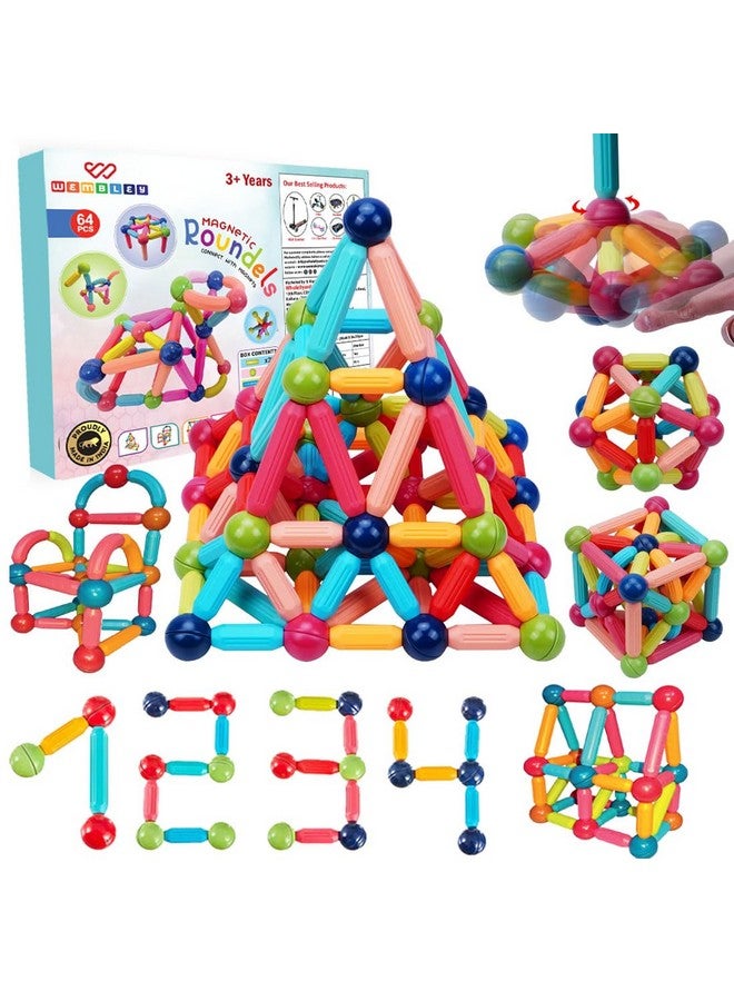 Wembley Magnetic Roundels Stick Building for Kids Toys for Girls 3+ Years 4 5 6 7 8 9 10 | Toys for Kids Puzzle Game Magnet Balls Gift for Boys -64 Pcs - Image 1