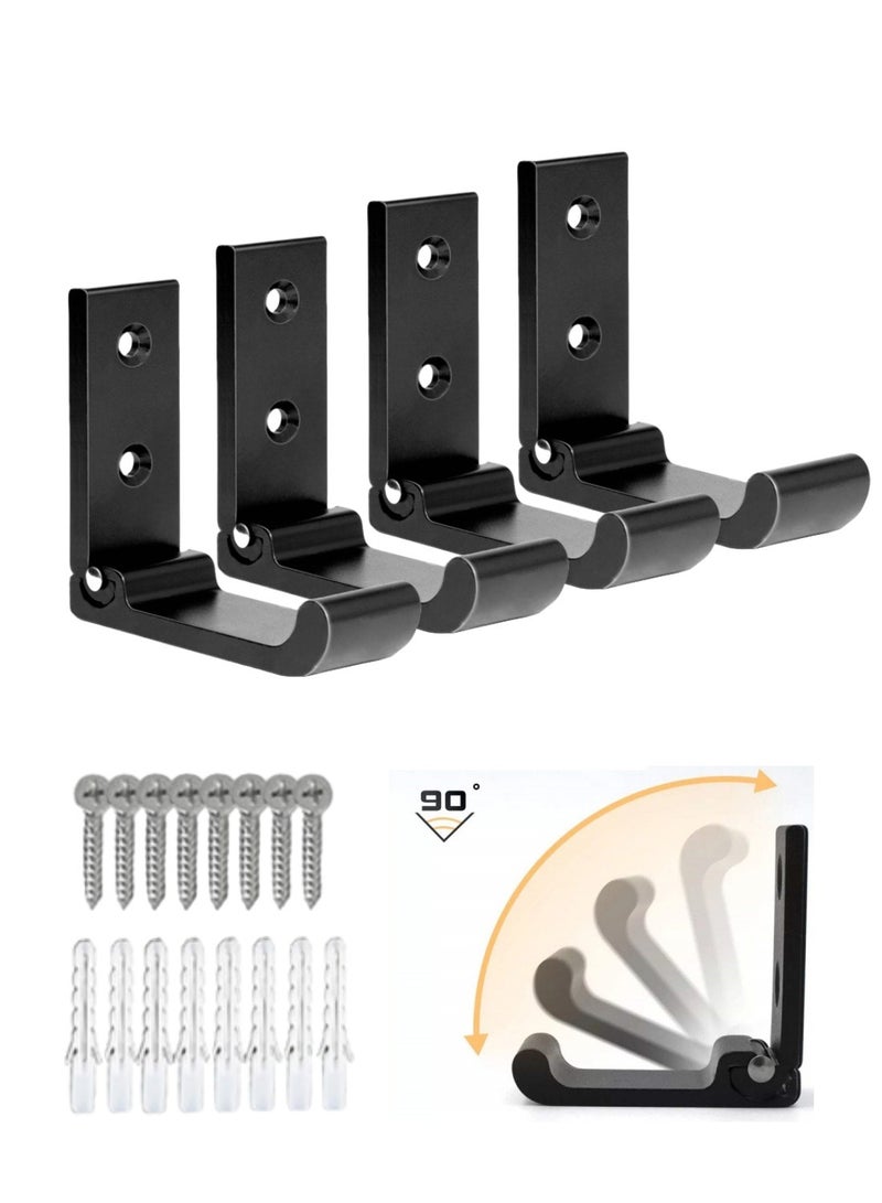 ممون 4 قطع من خطافات المعاطف القابلة للطي، خطاف قابل للطي مثبت على الحائط لتعليق المعاطف والحقائب والمناشف، خطافات حائط متينة مصنوعة من سبائك الألومنيوم قابلة للطي وحامل سماعات الرأس (أسود) - Image 1