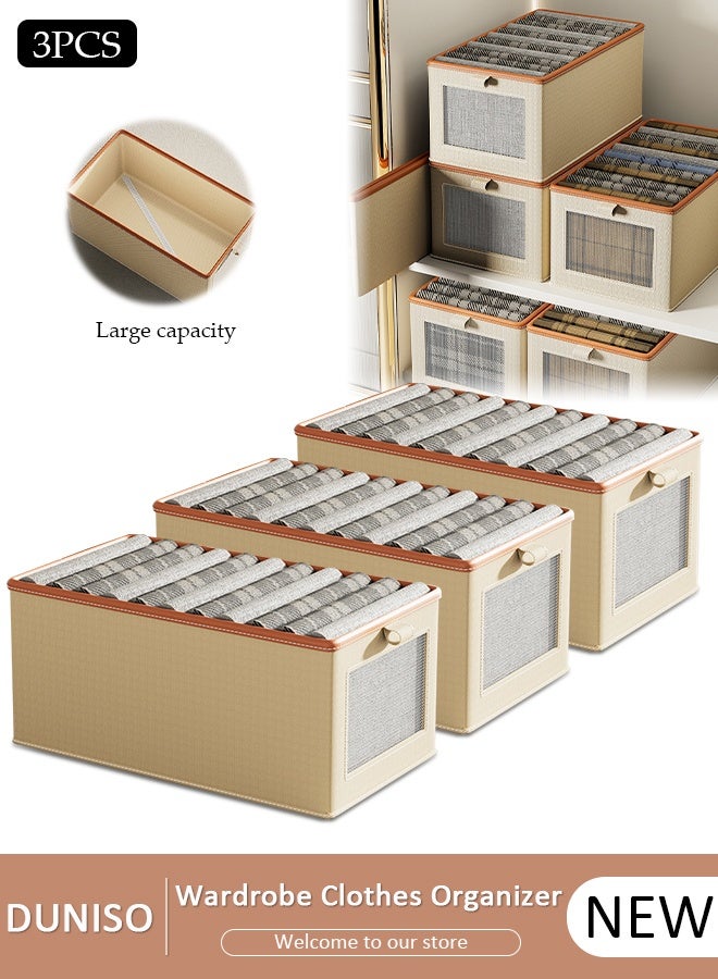 DUNISO 3 PCS Wardrobe Clothes Organizer, Foldable Drawer Closet Organizers with Mesh Window and Handle, Washable Closet Storage Basket Bins, Stackable Closet Storage Organizer, Fabric Storage Boxes for Clothing, Jeans, Bras, Leggings, Sweaters - Image 1