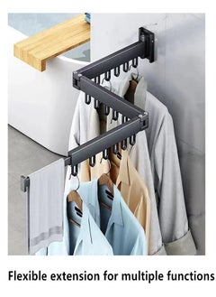 Kutis 1-Piece Clothes Drying  Hanger Foldable Al Alloy Drying Rack Wall Mounted Clothes Drying Rack Rotatable Retractable Three-Poles Loop Shape 120 x 9 cm  - Image 4