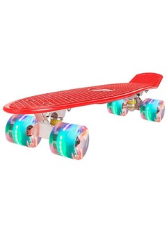 STRAUSS STRAUSS Cruiser PW Skateboard| Penny Skateboard | Casterboard | Anti-Skid Board with ABEC-7 High Precision Bearings | PU Wheel with LED Light |Ideal for 8 Years and Above | 22 X 6 Inch,(Red)  - Image 1