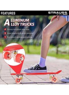 STRAUSS STRAUSS Cruiser PW Skateboard| Penny Skateboard | Casterboard | Anti-Skid Board with ABEC-7 High Precision Bearings | PU Wheel with LED Light |Ideal for 8 Years and Above | 22 X 6 Inch,(Red)  - Image 4