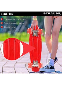 STRAUSS STRAUSS Cruiser PW Skateboard| Penny Skateboard | Casterboard | Anti-Skid Board with ABEC-7 High Precision Bearings | PU Wheel with LED Light |Ideal for 8 Years and Above | 22 X 6 Inch,(Red)  - Image 5