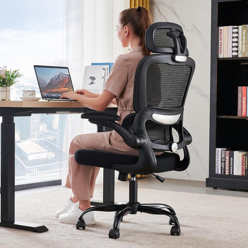 TRALT Office Chair Ergonomic Desk Chair, 330 LBS Home Mesh Office Desk Chairs with Wheels, Comfortable Gaming Chair, High Back Office Chair for Long Hours (Black) (Dark Black) - Image 1