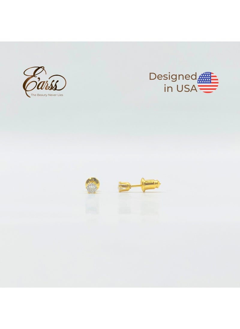 Earss 4 mm Cubic Zirconia Round Gold Earring | Stainless Steel | Gold Plated  - Image 2