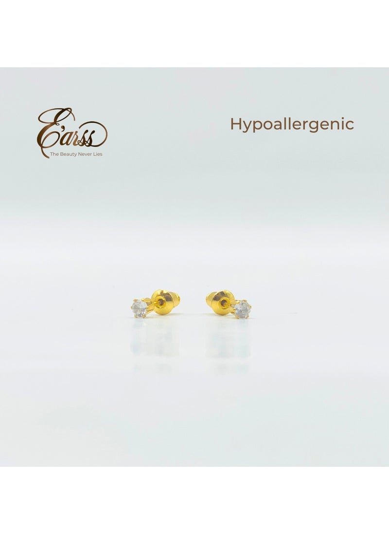 Earss 4 mm Cubic Zirconia Round Gold Earring | Stainless Steel | Gold Plated  - Image 3