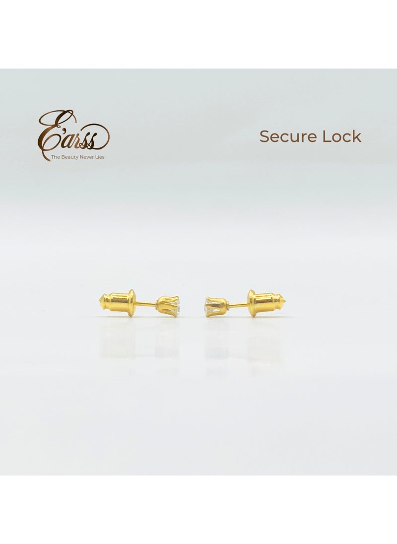 Earss 4 mm Cubic Zirconia Round Gold Earring | Stainless Steel | Gold Plated  - Image 5