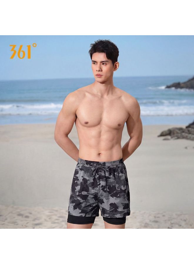 361° Men's Swim Trunks Anti-embarrassment Large Size With Pockets 5-point Beach Pants Adult Double-layer Swimming Sports Pants
