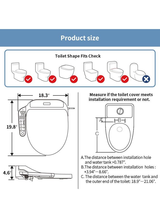 KERDE P30L Electric Bidet Toilet Seat,Bidets For Existing Toilets,Rlongated,One-click Intelligent Operation, Warm Water Cleaning,Slow Close,Seat Cushion Keep Constant Temperature In Winter - Image 5