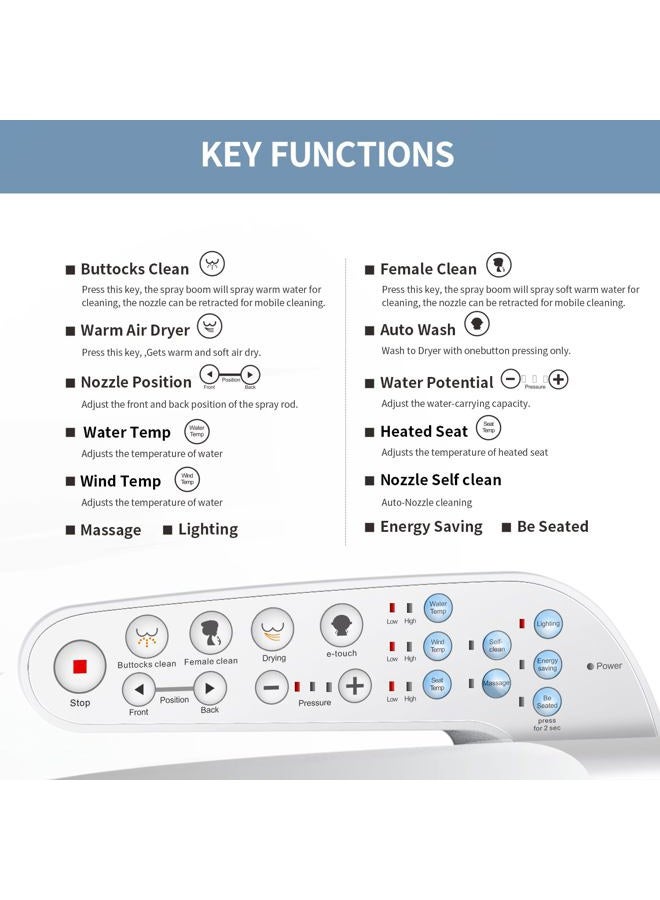 KERDE P30L Electric Bidet Toilet Seat,Bidets For Existing Toilets,Rlongated,One-click Intelligent Operation, Warm Water Cleaning,Slow Close,Seat Cushion Keep Constant Temperature In Winter - Image 2