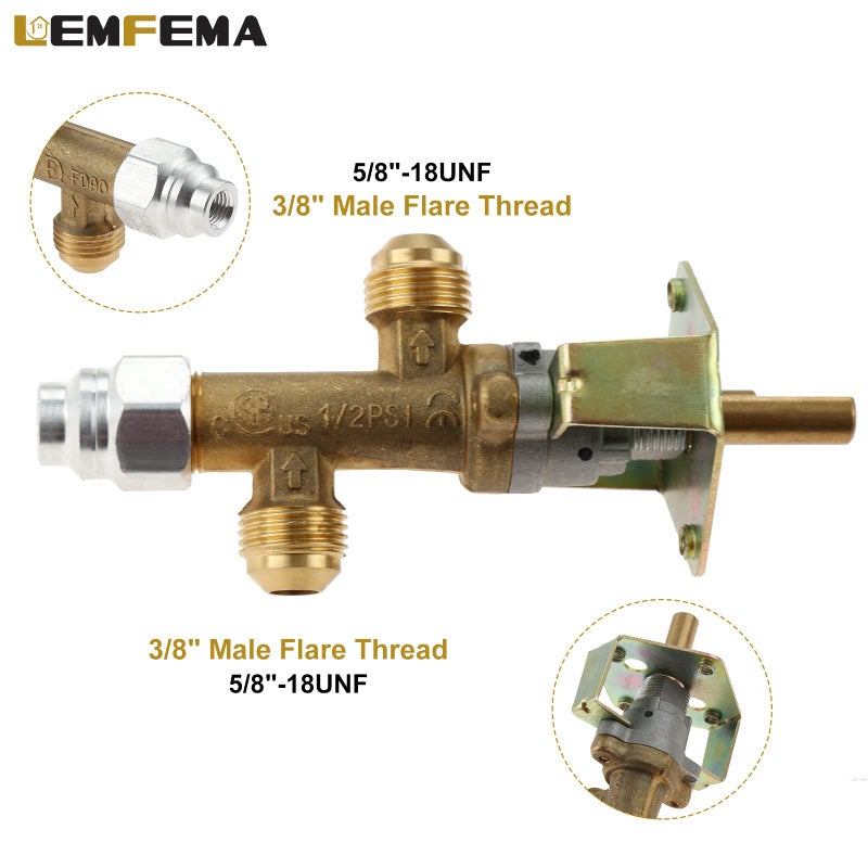 Lemfema Low Pressure LPG Propane Gas Fireplace Fire Pit Flame Failure Safety Control Valve with Thermocouple Knob Switch Kit with 5/8â€-18UNF(3/8" Flare Inlet & Outlet) for Propane Fire Pit, Fireplace - Image 2