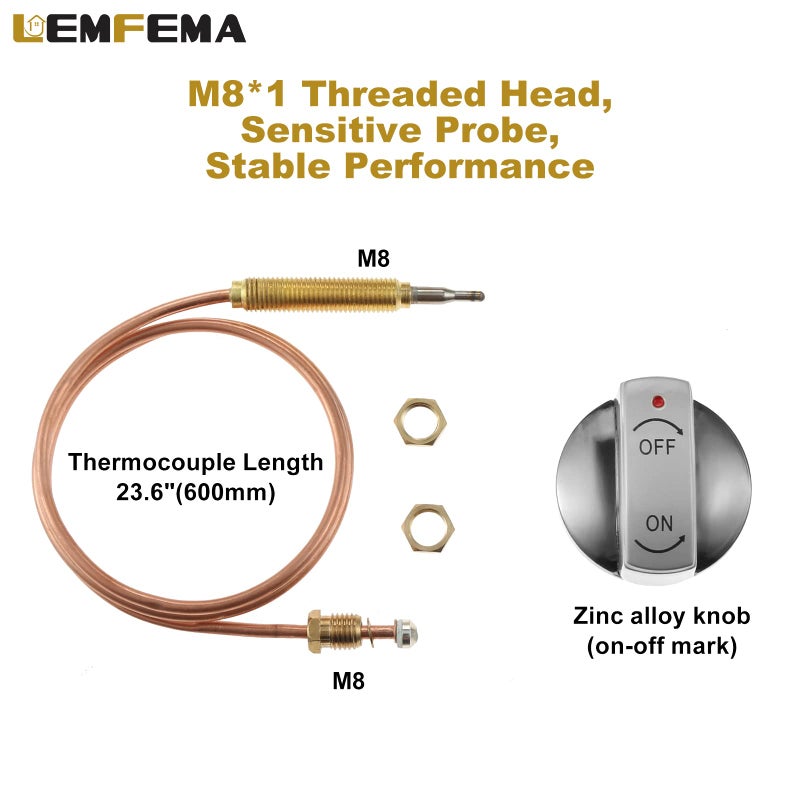 Lemfema Low Pressure LPG Propane Gas Fireplace Fire Pit Flame Failure Safety Control Valve with Thermocouple Knob Switch Kit with 5/8â€-18UNF(3/8" Flare Inlet & Outlet) for Propane Fire Pit, Fireplace - Image 3
