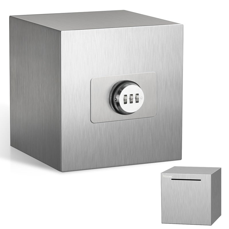 hicocool Piggy Bank for Adults Password Stainless Steel Reusable Piggy Bank Metal Money Box with Lock Unbreakable Money Saving Box for Cash Saving59 inch Silver