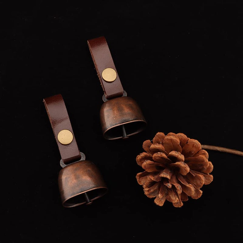 kcrygogo Leather Dog Collar Bell with Quick-Release Snap Buttons Training Bells with Leather Button Strap and Pet Anti- Lost Silver Pendant ID Tags (2Sets) - Image 2