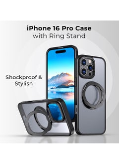 glassology iPhone 16 Pro 360° Rotate Ring Stand MagSafe Case Shockproof Wireless Charging Compatible Adjustable Kickstand (Black)  - Image 2