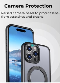 glassology iPhone 16 Pro 360° Rotate Ring Stand MagSafe Case Shockproof Wireless Charging Compatible Adjustable Kickstand (Black)  - Image 5