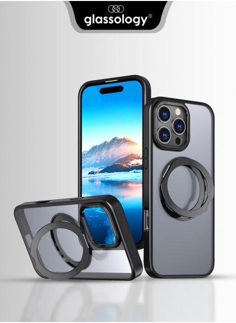 iPhone 16 Pro 360° Rotate Ring Stand MagSafe Case Shockproof Wireless Charging Compatible Adjustable Kickstand (Black)