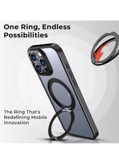 glassology iPhone 16 Pro 360° Rotate Ring Stand MagSafe Case Shockproof Wireless Charging Compatible Adjustable Kickstand (Black)  - Image 4