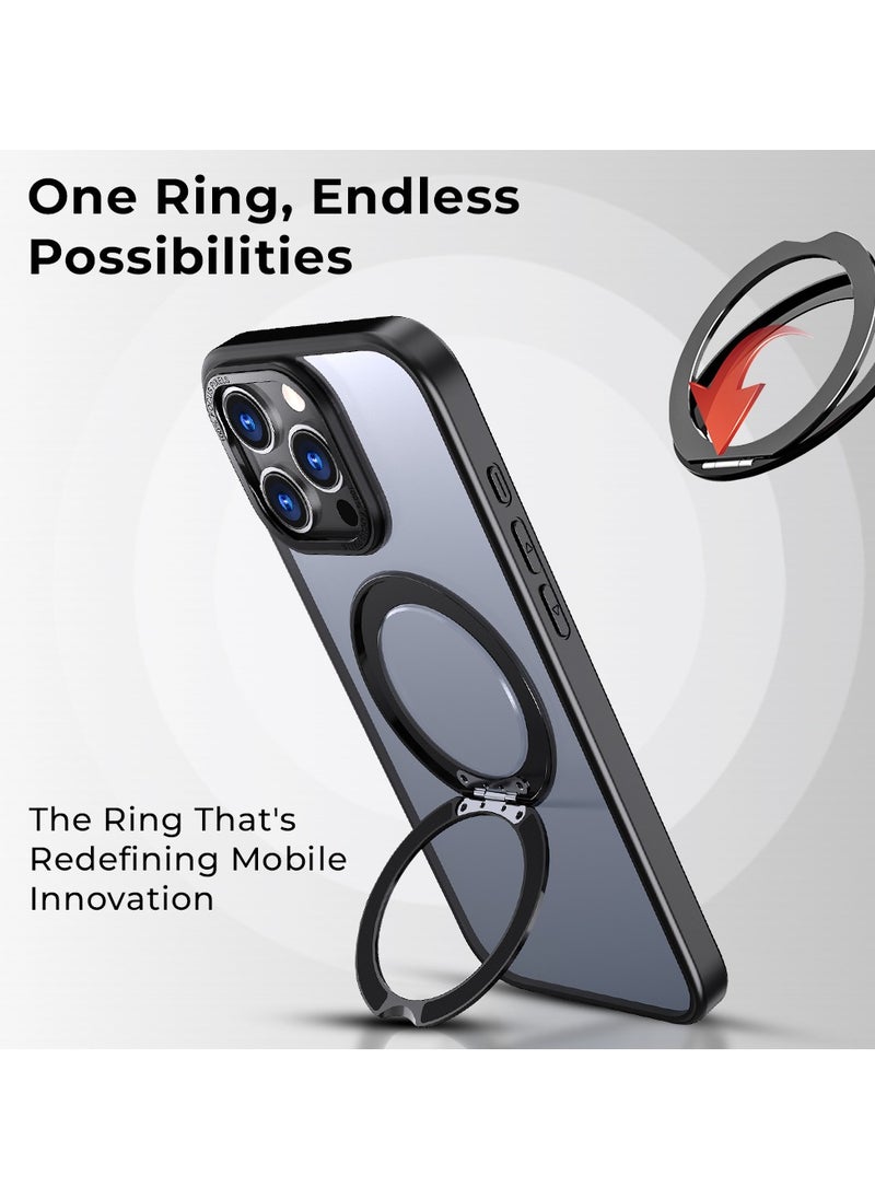 iPhone 16 Pro 360° Rotate Ring Stand MagSafe Case Shockproof Wireless Charging Compatible Adjustable Kickstand (Black)
