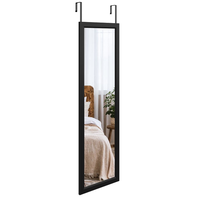 OVER DOOR MIRROR FULL LENGTH 110 X 33CM WALL MOUNTED MIRROR DOOR HUNG MIRROR FOR BATHROOMBEDROOMWARDROBE TOUGHENED GLASS BLACK