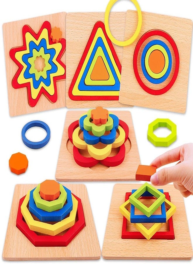 AUTHFORT 8 pcs Shape Puzzle Toddler Puzzles Games Wooden Toys Montessori Shape Sorting Puzzle Toddlers Activities Preschool Learning Early Educational Gift for Kids - Image 3