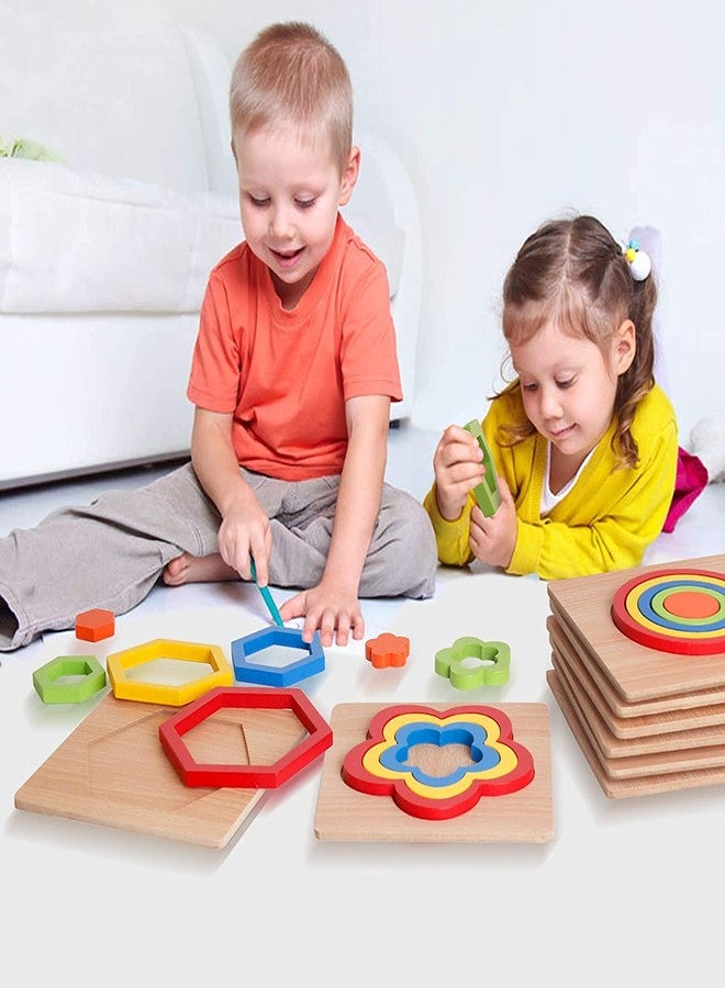 AUTHFORT 8 pcs Shape Puzzle Toddler Puzzles Games Wooden Toys Montessori Shape Sorting Puzzle Toddlers Activities Preschool Learning Early Educational Gift for Kids - Image 4