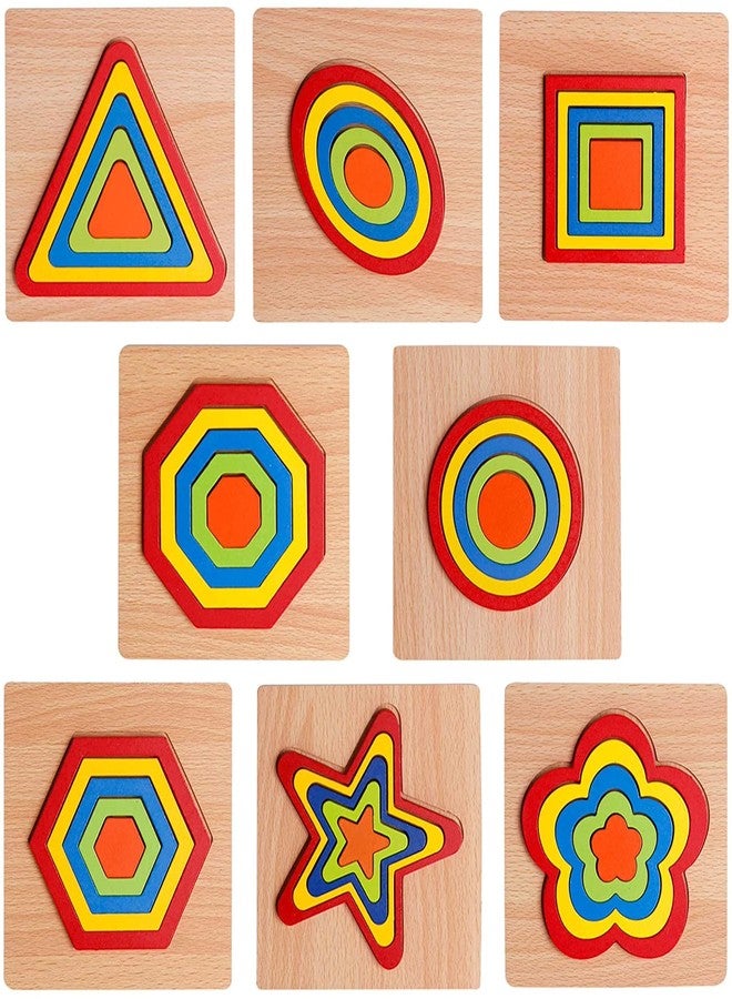 AUTHFORT 8 pcs Shape Puzzle Toddler Puzzles Games Wooden Toys Montessori Shape Sorting Puzzle Toddlers Activities Preschool Learning Early Educational Gift for Kids - Image 1
