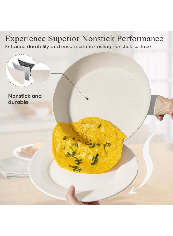 بواو طور مطبخك مع مجموعة أواني الطهي المقاومة للالتصاق من BOAO - مجموعة أواني طهي مكونة من 12 قطعة تتميز بسلامة معتمدة من إدارة الغذاء والدواء الأمريكية (FDA) وسهولة التنظيف وتصميم أنيق - متوافقة مع جميع أنواع المواقد (لون أبيض) - Image 3