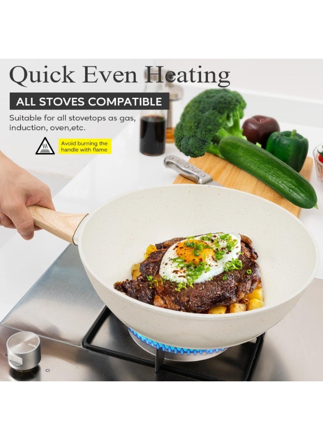 بواو طور مطبخك مع مجموعة أواني الطهي المقاومة للالتصاق من BOAO - مجموعة أواني طهي مكونة من 12 قطعة تتميز بسلامة معتمدة من إدارة الغذاء والدواء الأمريكية (FDA) وسهولة التنظيف وتصميم أنيق - متوافقة مع جميع أنواع المواقد (لون أبيض) - Image 4