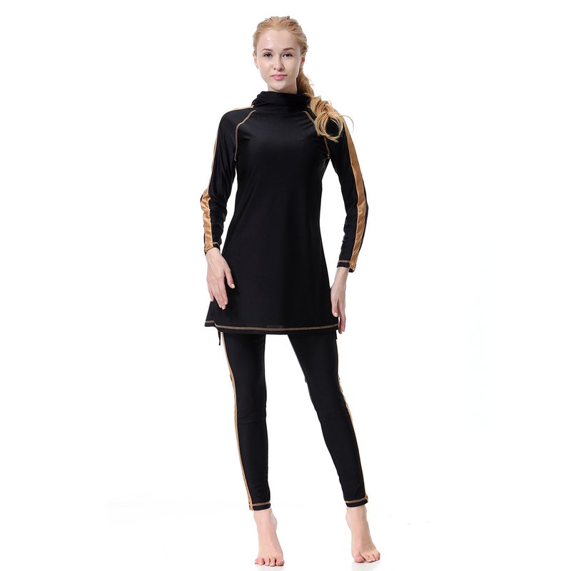 Cross-Border Best-Selling Women's Color-Block Conservative Swimsuit with Hood, Sun Protection, Suitable for Hot Springs and Beach  Travel