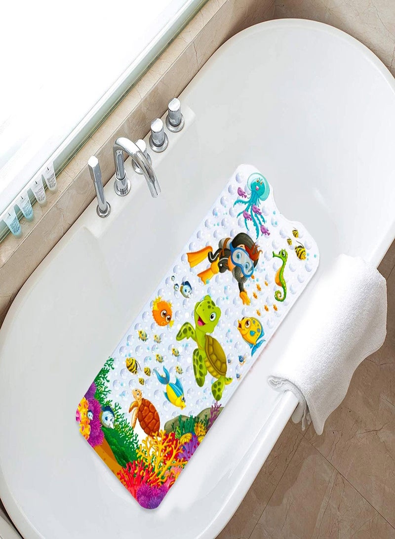 Bath Mat for Kids Toddler, Extra Long 100x40cm Non-Slip Baby Shower Bath Mat with Suction Cups, Cartoon Bath Tub Shower Mat Anti Slip with Drain Holes and Suction Cups Machine Washable