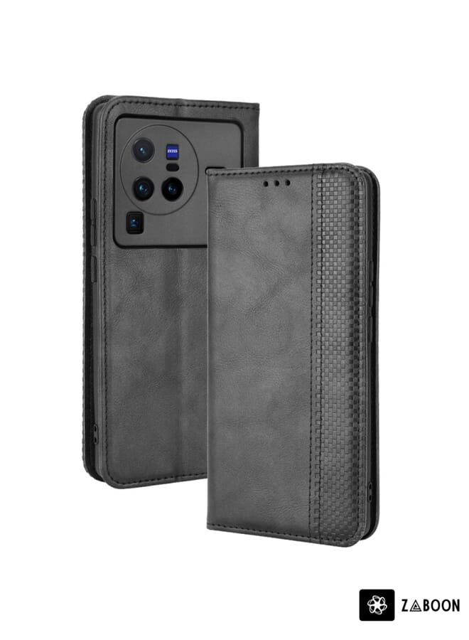 Zaboon Protective Case For vivo X80 Pro 5G Magnetic Buckle Retro Texture Leather - Image 2