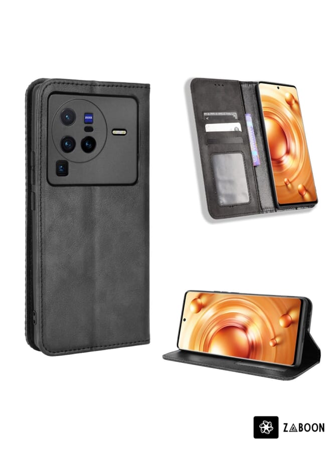 Zaboon Protective Case For vivo X80 Pro 5G Magnetic Buckle Retro Texture Leather - Image 1