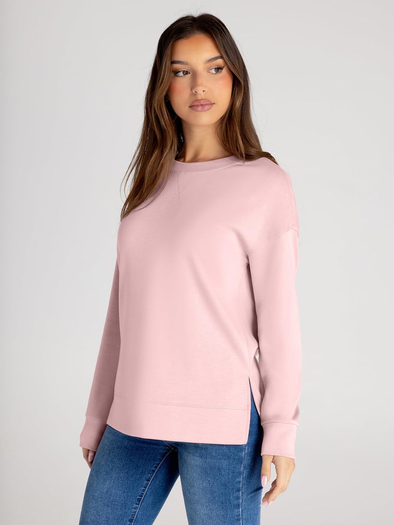 Glamaker Women's Comfy Long Sleeve Crewneck Sweatshirt Air Essentials Soft Loose Pullover Sweatshirts Pink XL - Image 4