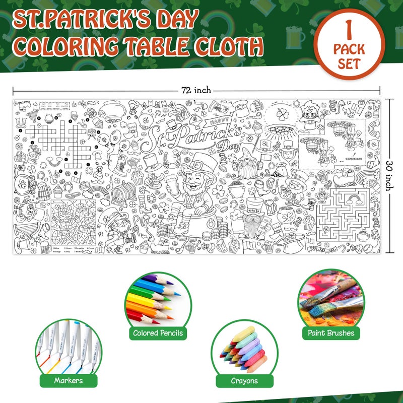 JOYGATHER St. Patrickâ€™s Day Coloring Tablecloth for Kids, Giant 30x72 Inch Poster with Shamrocks, Leprechauns, Perfect for Party Games, Holiday Decorations, Classroom Activities, Party Supplies - Image 2