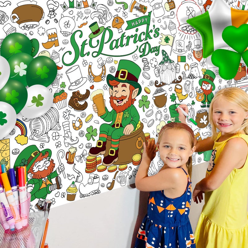 JOYGATHER St. Patrickâ€™s Day Coloring Tablecloth for Kids, Giant 30x72 Inch Poster with Shamrocks, Leprechauns, Perfect for Party Games, Holiday Decorations, Classroom Activities, Party Supplies - Image 4