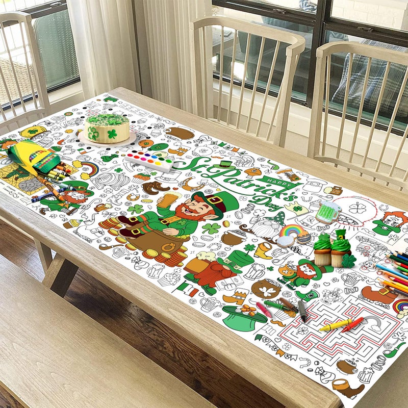 JOYGATHER St. Patrickâ€™s Day Coloring Tablecloth for Kids, Giant 30x72 Inch Poster with Shamrocks, Leprechauns, Perfect for Party Games, Holiday Decorations, Classroom Activities, Party Supplies - Image 5