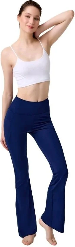 COTTONHILL Navy Blue High Waist Double Pocket Flare Leg Women's Leggings
