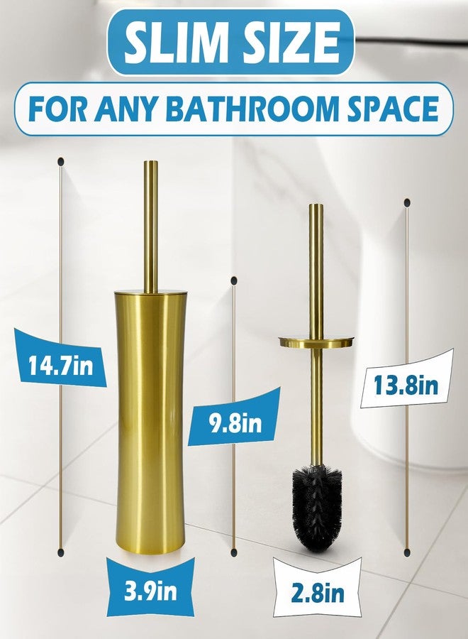 Chemlliy Stainless Steel Toilet Brush and Holder, Golden Toilet Cleaner Brush, Toilet Bowl Brush and Holder for Bathroom Storage Organization - Image 2