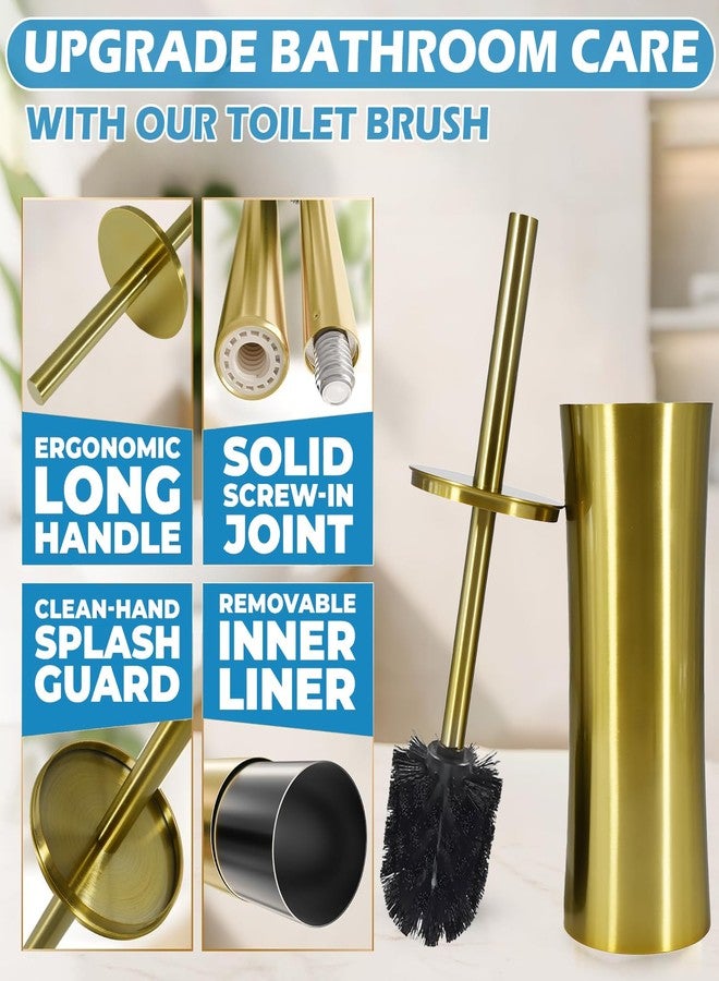 Chemlliy Stainless Steel Toilet Brush and Holder, Golden Toilet Cleaner Brush, Toilet Bowl Brush and Holder for Bathroom Storage Organization - Image 3