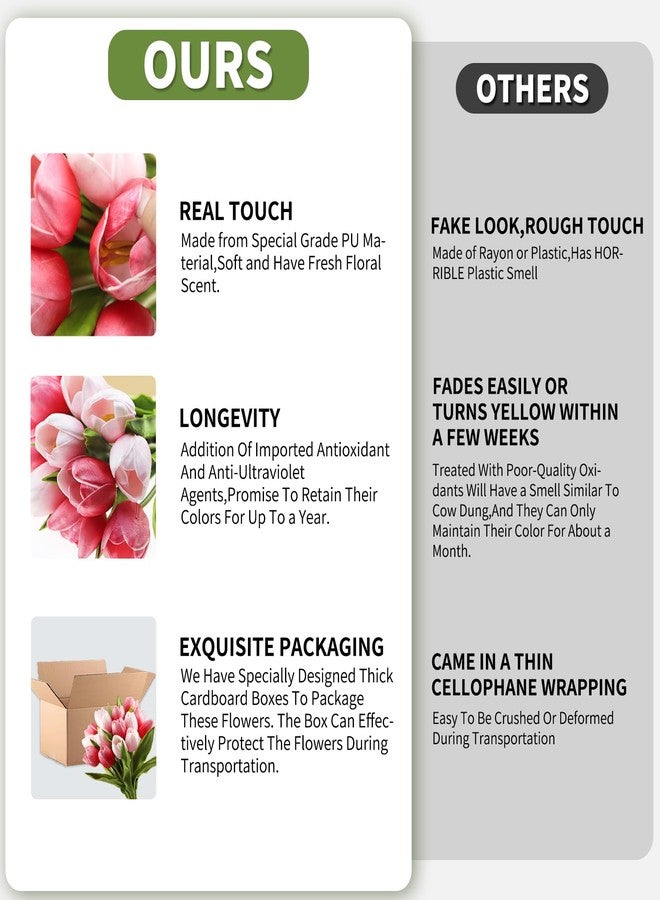 Buart Artificial Tulip in Bulk for Home Kitchen Wedding Bridal Bouquet,Fake Flowers for Valentine's Day Mother's Day Easter Table Centerpieces Decorations(Large Size,Multi Pink,Real-Touch,12pcs) - Image 3