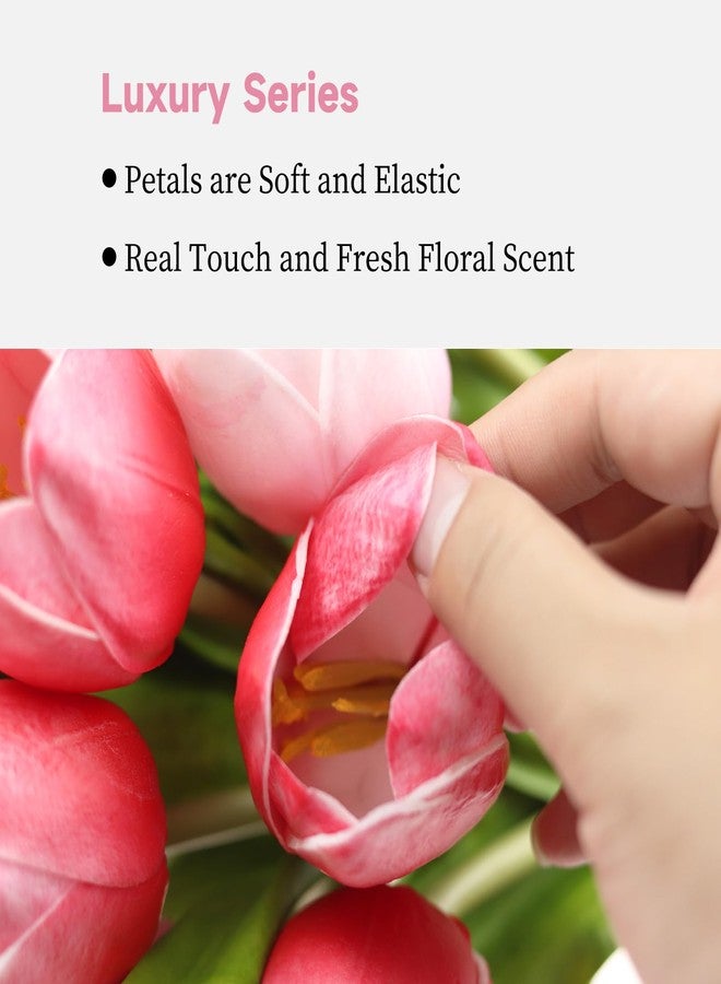 Buart Artificial Tulip in Bulk for Home Kitchen Wedding Bridal Bouquet,Fake Flowers for Valentine's Day Mother's Day Easter Table Centerpieces Decorations(Large Size,Multi Pink,Real-Touch,12pcs) - Image 2