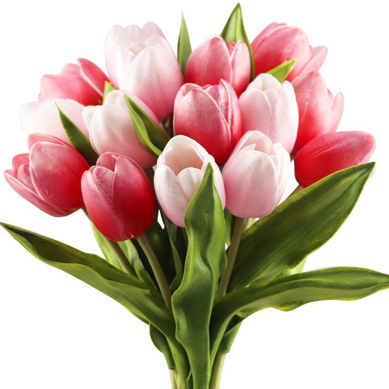 Buart Artificial Tulip in Bulk for Home Kitchen Wedding Bridal Bouquet,Fake Flowers for Valentine's Day Mother's Day Easter Table Centerpieces Decorations(Large Size,Multi Pink,Real-Touch,12pcs) - Image 1