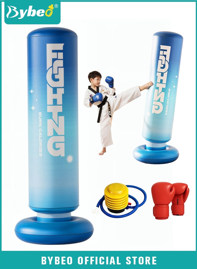 Bybeo Inflatable Kids Punching Bag, Children Boxing Bag, Freestanding Punching Bag with Sturdy Base for Kids Adults, Inflatable Boxing Bag with A Pair of Children's Boxing Gloves and Air Pump, for Practice Karate, Taekwondo, 150CM - Image 1