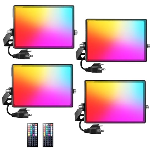 Onforu LED Flood Light Outdoor 250W Equivalent, 25W Color Changing RGBW Floodlight with Remote, 2700K Warm White IP66 Stage Lighting Indoor Uplights for Events, Uplighting for Party 4 Pack - Image 1
