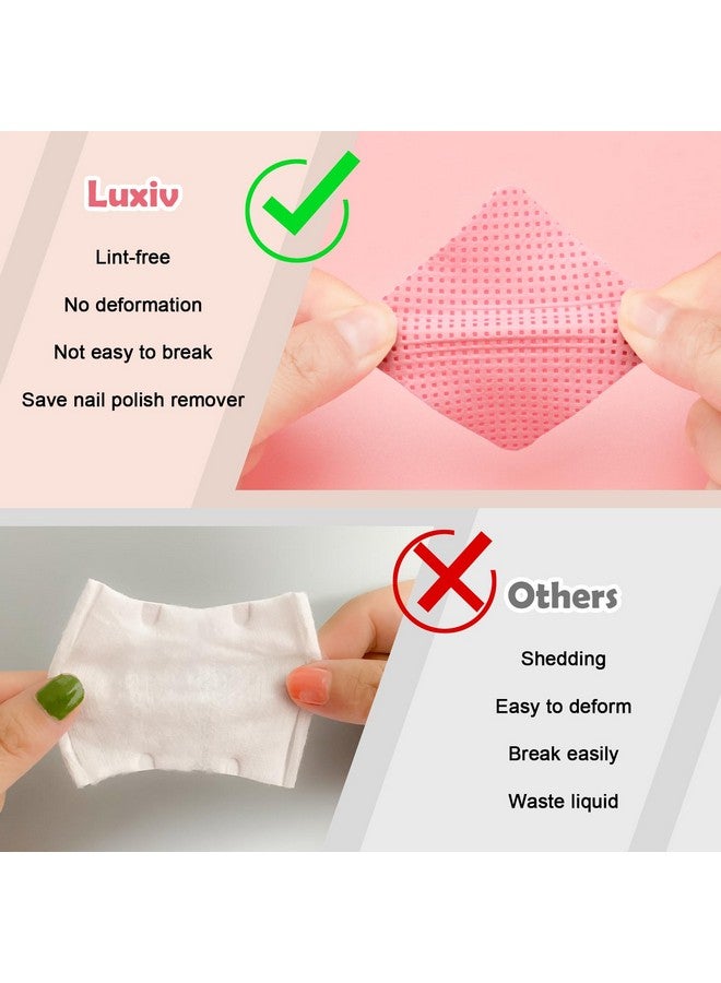 لوكسيف مجموعة من 3 مناديل لإزالة طلاء الأظافر خالية من الوبر، وسادات إزالة طلاء الأظافر للاستخدام مرة واحدة، أظافر غير منسوجة، مناديل لإزالة طلاء الأظافر مع زجاجة سعة 200 مل، قطعتان من أداة دفع البشرة (وردي) - Image 3
