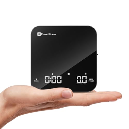 Maestri House ميزان قهوة صغير قابل لإعادة الشحن مع مؤقت، ميزان إسبريسو من ماستري هاوس، ميزان دقيق 2kg/0.1g للإسبريسو والقهوة المصفاة، ميزان مطبخ رقمي محمول مع توقيت تلقائي (أسود وفضي) - Image 1