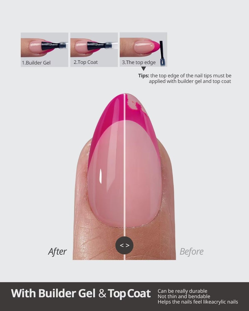 BTArtboxnails XCOATTIPS Pink French Tip Press On Nails - Short Almond Press On Nails, Soft Gel Nail Tips, Soak Off Pink Acrylic Fake Nail Extension in 16 Sizes - Image 5