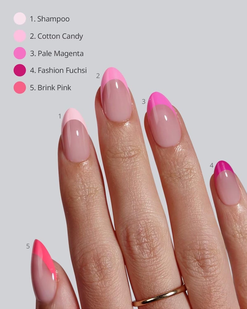 BTArtboxnails XCOATTIPS Pink French Tip Press On Nails - Short Almond Press On Nails, Soft Gel Nail Tips, Soak Off Pink Acrylic Fake Nail Extension in 16 Sizes - Image 3