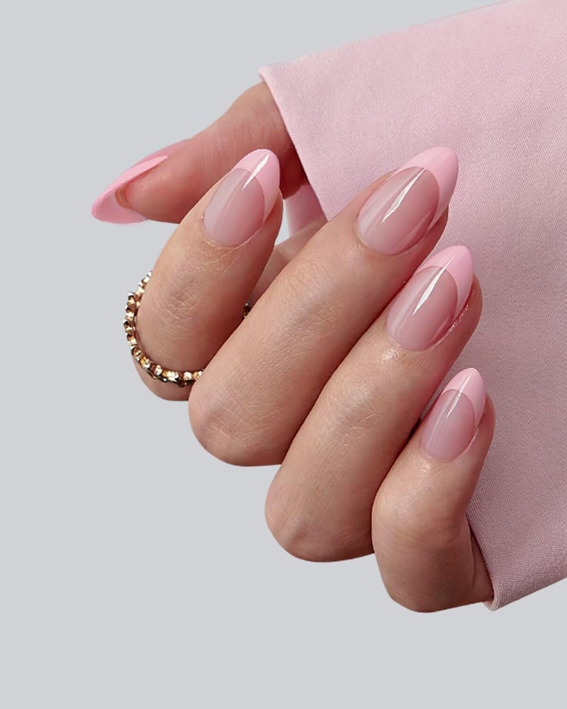 BTArtboxnails XCOATTIPS Pink French Tip Press On Nails - Short Almond Press On Nails, Soft Gel Nail Tips, Soak Off Pink Acrylic Fake Nail Extension in 16 Sizes - Image 2